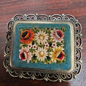 Vintage Floral Micro Mosaic Brooch